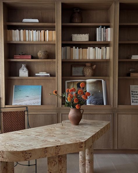 Katie Harbison | Project Amigo Study. We designed a custom wall to wall bookcase featuring a perfect blend of open shelves and closed storage, ideal for… | Instagram Dining Room Built Ins, Kitchen Bookshelf, Wall Bookcase, Custom Bookshelves, Bleached Wood, Custom Shelving, Etagere Bookcase, Wall Bookshelves, Built In Bookcase