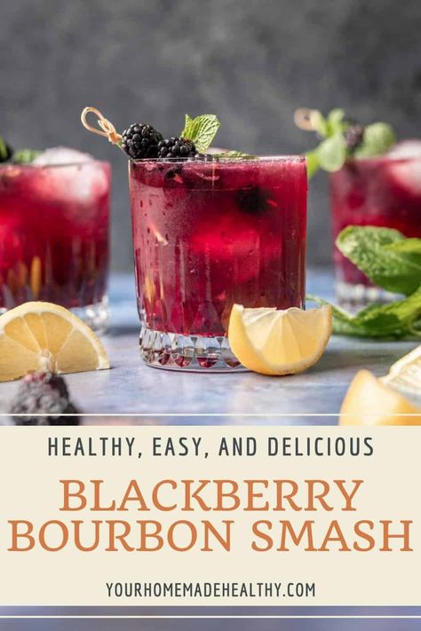 This Blackberry Bourbon Smash is a berry twist on the classic Mint Julep. It's made with muddled mint, juicy blackberries and lemon wedges then shaken with a generous splash of oaky bourbon. All you need is 5 simple ingredients to enjoy this fresh cocktail at home. Blackberry Bourbon Smash, Bourbon Smash Cocktail, Blackberry Bourbon, Blackberry Cocktail, Blackberry Drinks, Easy Drinks To Make, List Of Favorites, Bourbon Smash, Simple Cocktail