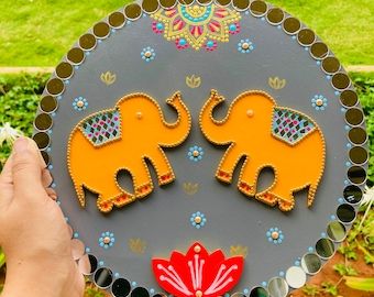 ArtsybyappyStore | Etsy India Elephant Wall Hanging Diy, Lippan Art Elephant Design, Elephant Lippan Art, Malaysia Culture, Diy Mirror Wall Decor, Lippon Art, Mandala Home Decor, Lipan Art, Kitty Crafts