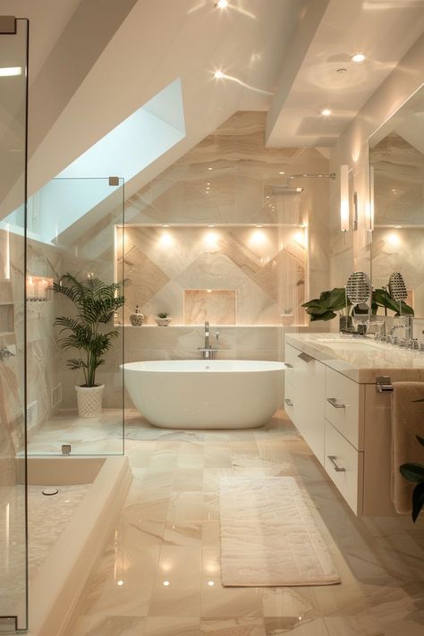 Bathtub Design Luxury, Large Shower Bathroom, Dream House Interior Bathroom, Bathtub Inside Shower Walk In, Dream Bathrooms Luxury Modern, Dream Bathrooms Modern, Bathroom Ideas Modern Luxury, Bathroom Skylight, Luxury Ensuite