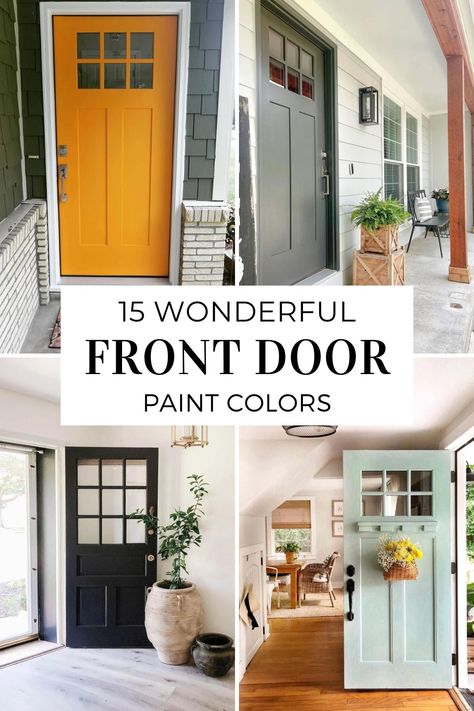 15 Wonderful Front Door Paint Colors: Enhancing Your Home's Curb Appeal Matching Shutters And Front Door, Gray Exterior Door Paint Colors, Front Door Colors With Black Trim, Front Door Colors With Dark Brown House, Door Colors For Green House, Inside Of Front Door Painted, Front Door Interior Color, Front Door Remodel, Paint Front Door