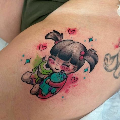 Cute Monster Tattoo Ideas, Monsters Ink Tattoo, Monsters Inc Tattoos, Monsters Inc Tattoo Ideas, Mike And Sully Tattoo, Inside Out Tattoo Ideas, Boo Monsters Inc Tattoo, Disney Glitter Tattoo, Monsters Inc Tattoo Small