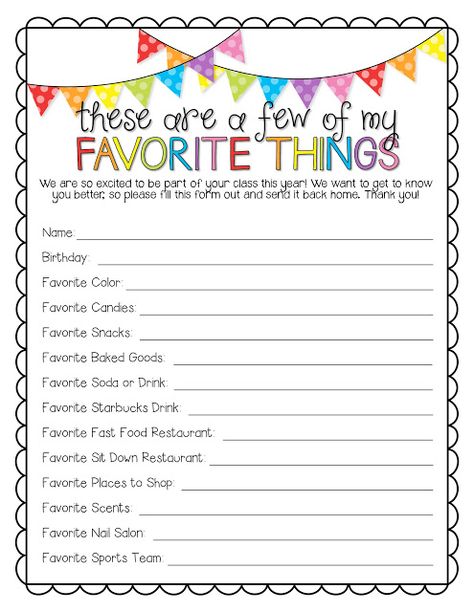 Teacher Questionnaire Free Printable, Favourites List Questions, Teacher Favorites Printable, Teacher Questionnaire, Teacher Morale, Teacher Forms, Daycare Forms, What I Like About You, Teacher Templates