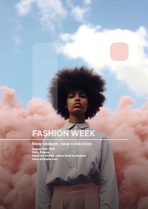 Fashion Week Poster, Idea Template, Cloud Landscape, Nice Designs, Amsterdam Fashion, Elements Design, Curly Hair Women, Template Ideas, Woman Fashion