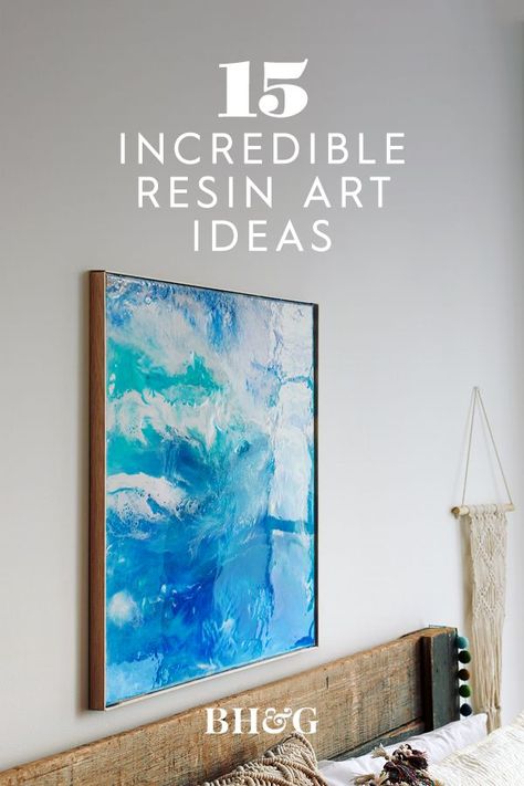 Resin mix, a clean artist canvas, and a few crafts paints yield resin art so stunning you can almost hear the waves crashing. #craftideas #resincrafts #resindiy #bhg Resin Over Canvas Painting, Framed Resin Art, Resin Art Canvas Ideas, Resin Canvas Art Diy, How To Use Resin On Canvas, Diy Resin Art Canvas, Resin Painting Canvas, Resin Canvas Art, Diy Resin Painting