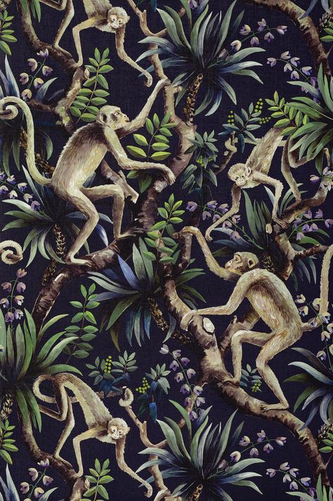 Aesthetic Jungle Wallpaper, Palm Beach Interior Design, Business Wallpaper, Monkey Statue, Beach Interior Design, Moody Wallpaper, Elvis Sings, Washable Wallpaper, Monkey Wallpaper