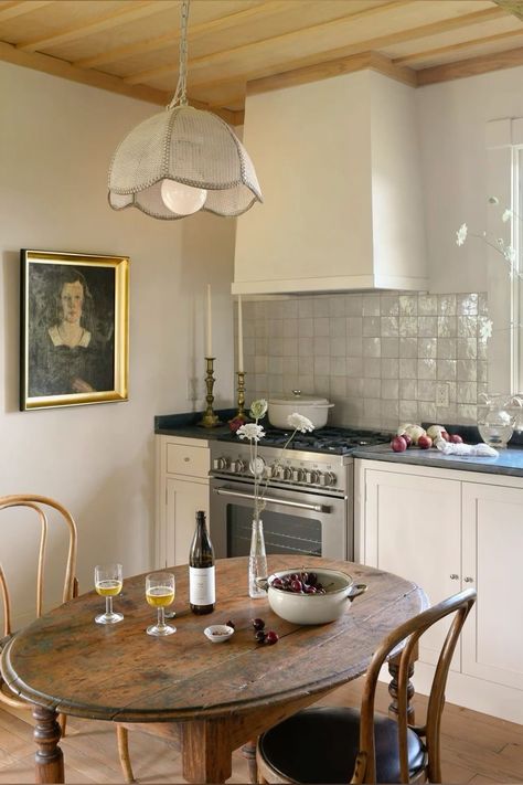 Kitchen With Half Wall, Small French Kitchen, Cozy Small Kitchen, Corner Vignette, Small Cottage Kitchens, Oven Wall, Apartment Updates, French Cottage Kitchen, Interior Composition