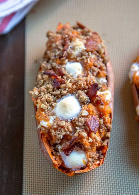 Loaded Baked Sweet Potato, Sweet Potatoes With Marshmallows, Mashed Sweet Potato, Sweet Potato Recipes Baked, Twice Baked Sweet Potatoes, Baked Sweet Potatoes, Loaded Sweet Potato, Twice Baked, Baked Sweet Potato