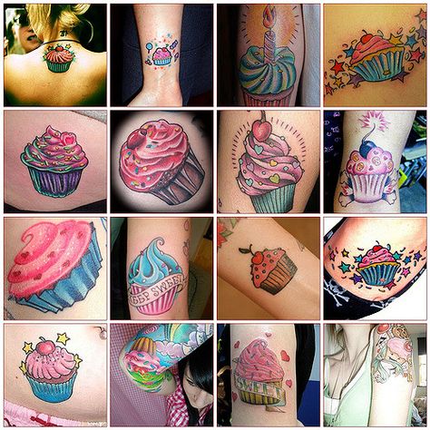 Cupcake Tattoo Mosaic | Flickr - Photo Sharing! Cupcake Tattoo Designs, Baking Tattoo, Cupcake Tattoo, Rockabilly Tattoos, Candy Tattoo, Cupcake Tattoos, Free Tattoo Designs, Dibujos Tattoo, Sweet Tattoos