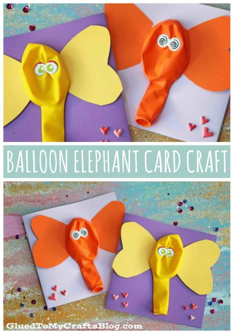 Handmade Cards Simple, Unique Kids Crafts, Craft Mothers Day, Balloon Elephant, Balloon Craft, Jungle Crafts, Prek Crafts, Elephant Balloon, Elephant Crafts