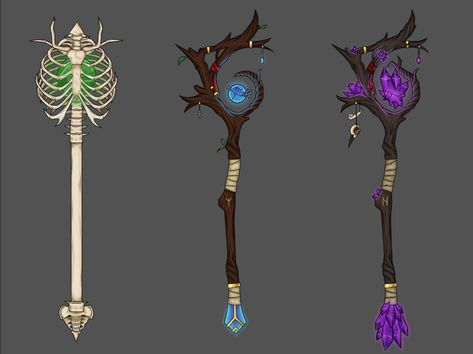 Staff Art Design, Evil Staff Fantasy Art, Staff Designs Magic, Sims 4 Cc Magic Staff, Mage Staff Concept Art, Magical Staff Design, Mage Staff Design, Wizard Staff Design, Fantasy Staff Wood