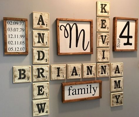 Family Scrabble Wall Art Generator Scrabble Tiles Wall Decor, Small Scrabble Wall Art, Scrabble Decorations Ideas, Diy House Wall Decor, Scrabble Tile Crafts Wall Hangings, Wood Lattice Wall Decor Ideas, Living Room Gallery Wall Decor Ideas, Scrabble Family Wall Art, Scrabble Name Wall Art