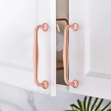 FULGENTE Rose Gold Cabinet Handles - 10 Pack - 5“ / 128mm Drawer Pulls Solid Metal Plating Round Kitchen Bedroom Bathroom Hardware for Wardrobe Closet Dresser Bar Cupboard - Amazon.com Rose Gold Cabinet, Bar Cupboard, Dresser Bar, Closet Dresser, Gold Cabinet Handles, Rose Gold Handle, Dresser In Closet, Gold Cabinet, Round Kitchen