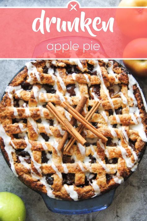 Drunken Apple Pie, Boozy Bushwacker Pie, Gourmet Apple Pie, Boozy Apple Pie, Whiskey Apple Pie, Pie With Alcohol, Apple Pie Thanksgiving, Bourbon Pie Recipes, Boozy Pie Recipes