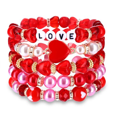 Girls Valentines Party, Valentine Accessories, Red Heart Pendant, Custom Apple Watch Bands, Valentines Accessories, Bracelets For Girls, Preppy Bracelets, Valentines Bracelets, Valentines Day Date