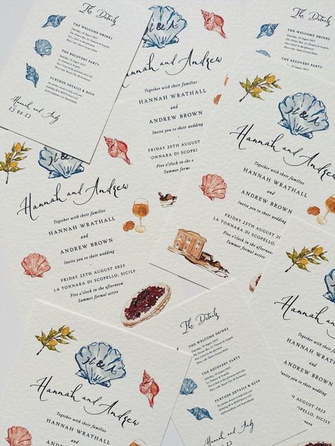 Watercolor Stationary, Wedding Stationary Design, Watercolor Menu, Illustrated Wedding Invitations, Painted Water, Invite Design, Hand Painted Wedding, Custom Wedding Stationery, Watercolour Illustration