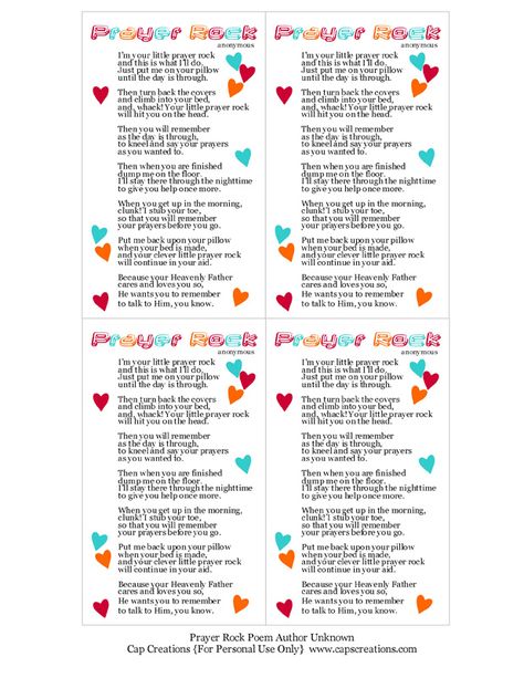 I like this one especially because it prints four to a page. http://www.capscreations.com/prayerrock2.pdf Prayer Rocks, Prayer Stations, Activity Day Girls, Primary Activities, Christian Crafts, Faith Formation, Church Activities, Church Crafts, Religious Education