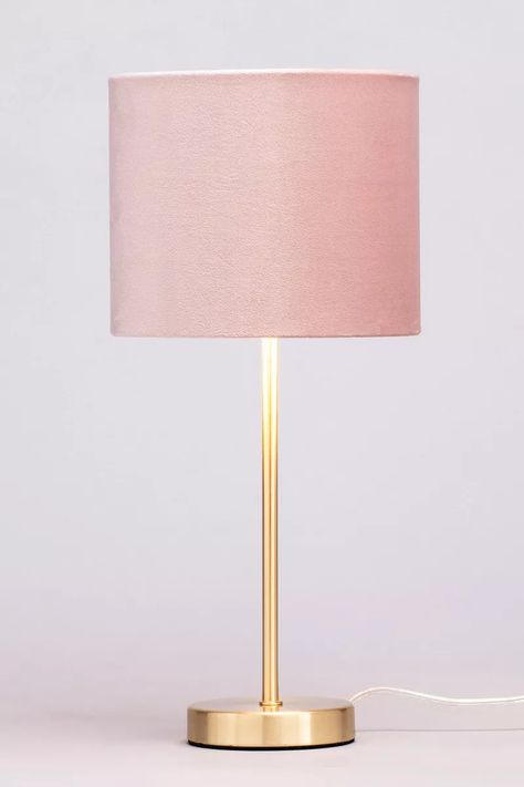 BHS Lighting Velvet Table Lamp | Debenhams Gold And Pink Lamp, Blush Pink Bedroom Furniture, Bedroom Pink Decor Ideas, Beige Girly Bedroom, Lamp Teenage Room, Cute Gold Lamp, Room Decor For Bedroom, Pink Bedside Lamp, Cute Things For Bedroom