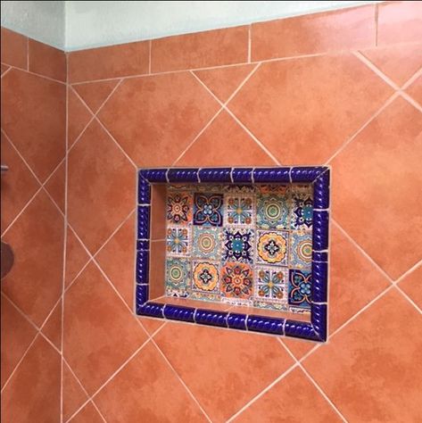 Talavera Restrooms, Mexican Restroom, Southwest Kitchens, Backyard Lights Ideas, Mexican Bathroom Ideas, Hacienda Bathroom, Mexican Style Bathroom, Red Tile Floor, Tile Floor Ideas