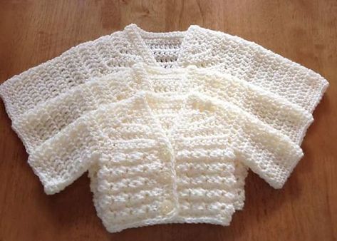 Hooked on Baby Fashion: Crochet Sweater Styles Micro Preemie Crochet Patterns, Newborn Crochet Patterns Free, Crochet Baby Cardigan Free Pattern, Baby Haken, Baby Cardigan Pattern Crochet, Preemie Crochet, Crochet Baby Sweater Pattern, Sweater Designs, Crochet Baby Jacket