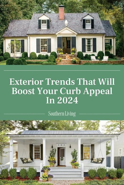 From paint to pots, there are endless ways to boost curb appeal by making a few simple changes to the exterior of your abode. We called on expert advice from architects, builders, and designers for trends they’re seeing in 2024. #exteriors #exteriordesign #southernhome #landscaping #hometrends #designtrends #curbappeal #southernliving Curb Appeal Garden, Curb Appeal Landscape, Boost Curb Appeal, Southern House, Outdoor Living Rooms, Landscape Elements, Southern Homes, Porch Design, Southern Home