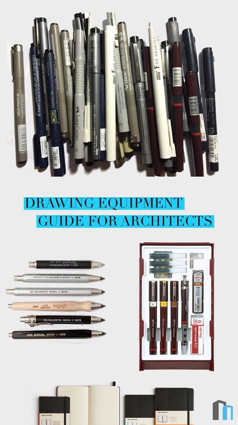 Drawing is such a key part of an architectural process, people say that drawing is thinking out loud. It is a skill we hone and develop as we work through our studies and on into our careers – there is always room for improvement. Architecture Tools Drawing, Architecture Materials Drawing, Architecture Stationary, Architecture Sketchbook Student, Architecture Life Student, Architect Supplies, Architecture Concept Drawings Sketches, Architecture Essentials, Architecture Student Aesthetic