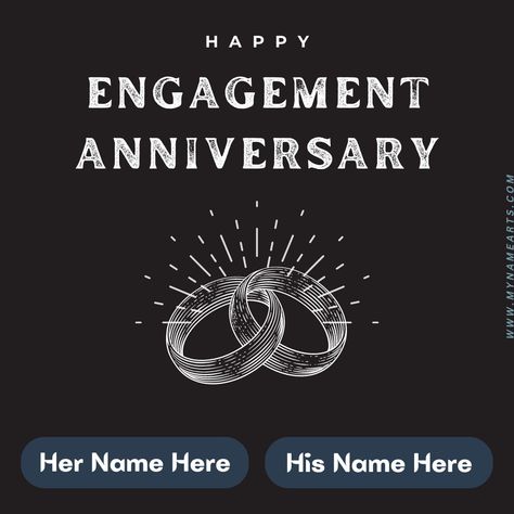 Engagement Anniversary E-Card With Couple Name - MyNameArts First Engagement Anniversary Wishes, Engagement Anniversary Wishes, Happy Engagement Anniversary, Card For Engagement, Happy Aniversary, Sticker Background, Ring Sticker, Name Edit, Happy Engagement