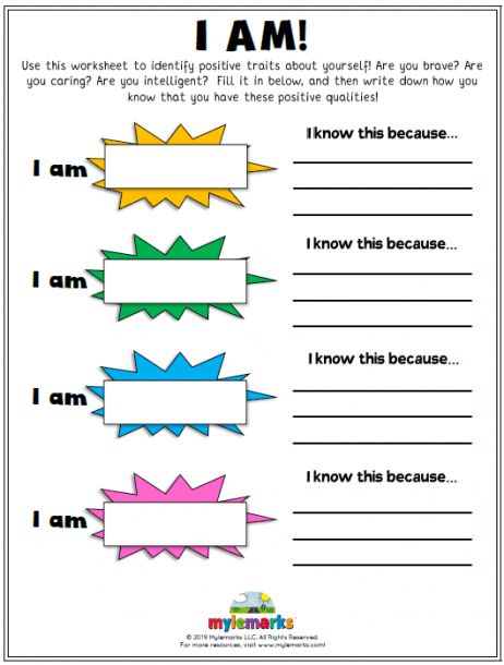 I Am Positive Affirmation Worksheets I Am Therapy Activity, Confidence Building Activities Elementary, I Am Activities, Cbt Activities For Kids, Confidence Building For Kids, Confidence Activities For Kids, Self Confidence Building For Kids, I Am Worksheet, Self Esteem Activities For Teenagers