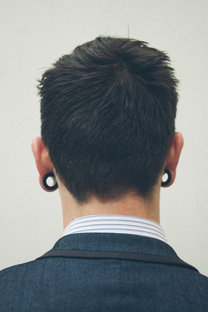 Short back & sides longer on top Guys Ear Piercings, Watt Pad, Ears Jewelry, Men's Piercings, Faux Gauges, Character Bank, Gauge Earrings, Stretched Lobes, Ear Tunnels