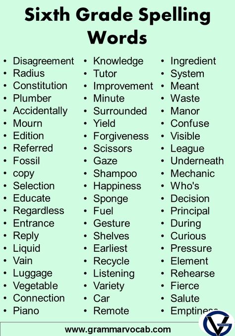 List of 300+ Sixth Grade Spelling Words - GrammarVocab 6 Grade Spelling Words List, Sixth Grade Spelling Words List, Spelling Words For 6th Grade, Grade 6 Spelling Words, 6th Grade Summer Worksheets, 6th Grade Vocabulary Words List, Sixth Grade Worksheets, 7th Grade Vocabulary Words, 8th Grade Spelling Words List