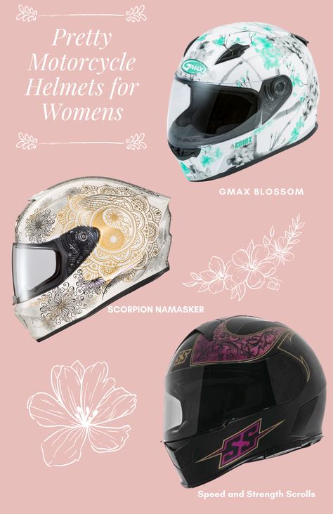 Motorcycle Helmets For Women, Motorcycle Gear For Women, Street Bike Helmets, Dual Sport Helmet, Women Riding Motorcycles, Motorcycle Hairstyles, Womens Motorcycle, Motorcycle Helmet Design, Pink Motorcycle