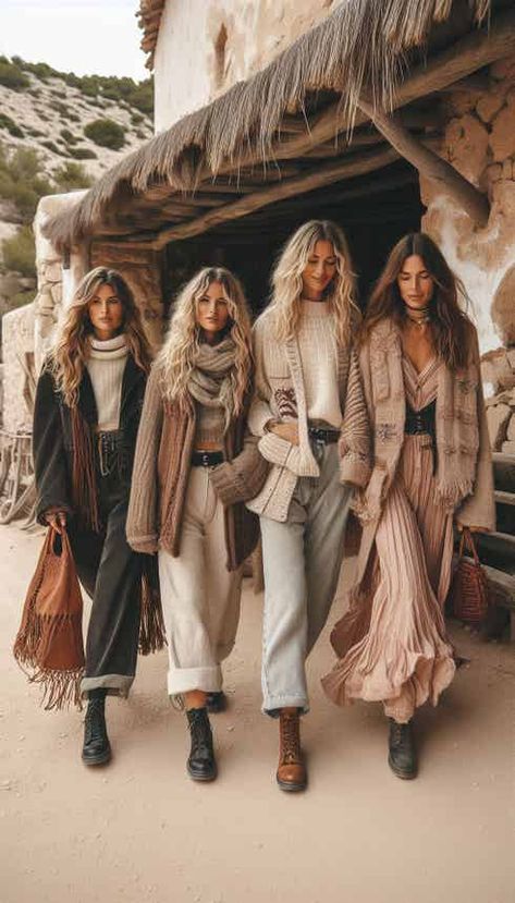 Boho Winter Outfits / Inspiration | Sand & Lava Boho Winter Outfits Hippie, Modern Bohemian Outfits, Winter Hippie Outfits, Bohemian Winter Outfits, Boho Country Outfits, Boho Winter Fashion, Stile Hippie Chic, Bohemian Style Winter, Winter Hippie