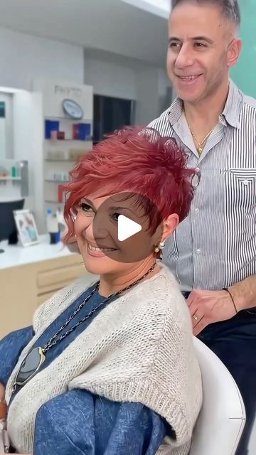 Tony Ibrahim on Instagram: "The secret to building your dream clientele is to hustle!  @azouryoussi  #neverstop #hairstylist #hairart #hairlove #haireducation #hairtutorial #hairgoals #haircut #hairideas #haircolor" Short Haircuts Asymmetrical, Red Hair Pixie Haircut, Hair Styling Videos For Short Hair, Hair Spikes Hairstyles, How To Style Spiky Pixie Haircut, Judi Dench Haircut, Womens Short Pixie Haircut, Cute Funky Hairstyles, Back Of Head Haircut