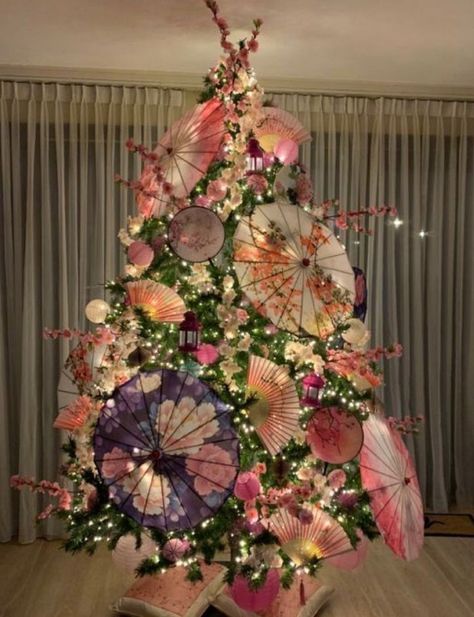 Asian Theme Christmas Tree, Asian Inspired Christmas Tree, Asian Christmas Tree, Chinese Christmas Tree, Japanese Christmas Tree, Asian Christmas Decorations, Japanese Christmas Decorations, Anime Christmas Tree, Unique Christmas Trees Themes