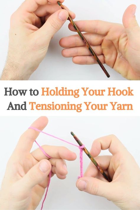 How to Holding Your Hook And Tensioning Your Yarn Holding Yarn While Crocheting, Crochet Tension Tips, How To Hold Crochet Yarn, How To Hold Crochet Hook And Yarn, How To Hold Yarn When Crocheting, Learn Crochet Beginner, Chunky Yarn Crochet Pattern, Jackets Pattern, Chunky Yarn Crochet