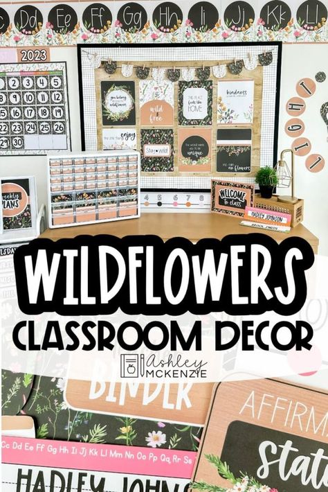 School Room Themes Ideas, Flower Decor Classroom, Wonderfully Wild Classroom Theme, Garden Theme Classroom Bulletin Boards, Cozy Classroom Themes, Vintage Classroom Decor Ideas, Classroom Themes Nature, 3rd Grade Themes Classroom, Inspirational Classroom Decor