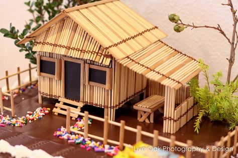 Bahay Kubo Filipino Themed Party Bahay Kubo Miniature, Bahay Kubo Architecture, Small Bahay Kubo Design Philippines, Filipino Birthday Party, Nipa House, Bahay Kubo Design Philippines, Filipino Birthday, Bahay Kubo Design, Bamboo Hut