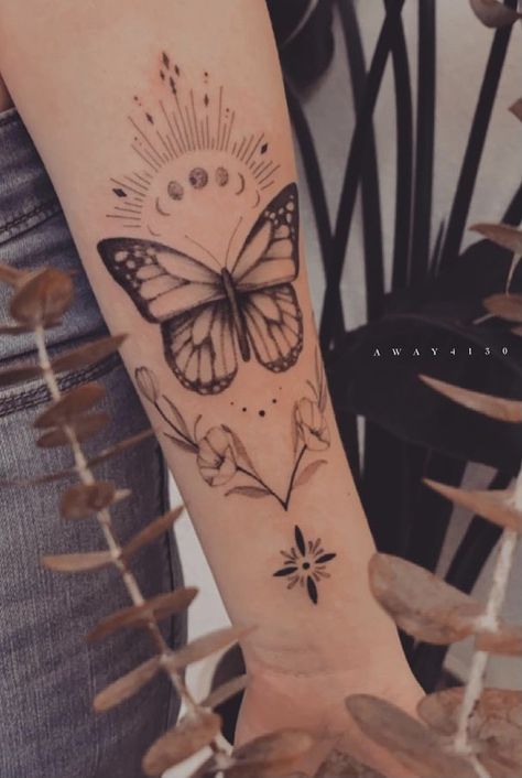 Butterfly And Mandala Tattoo, Boho Butterfly Tattoo, Ornamental Butterfly Tattoo, Floral Butterfly Tattoo, Ornamental Butterfly, Tattoo Borboleta, Linework Tattoo, Unalome Tattoo, Tattoo Skull