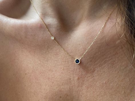 Sapphire Necklace Simple, Blue Sapphire Diamond Pendant, Gold Sapphire Necklace, Sapphire Diamond Necklace, September Birthstone Necklace, Bezel Set Necklace, Sapphire Diamond Pendant, Solitaire Necklace, Sapphire Solitaire