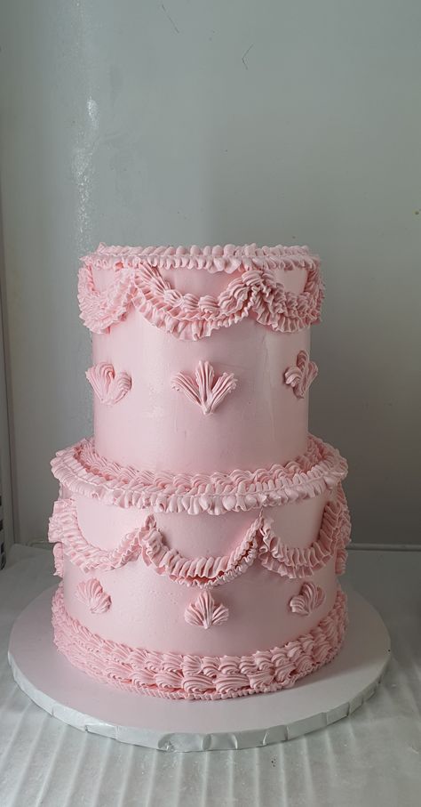 2 Tier Pink Cake, Double Decker Cake, 25th Cake, Bridal Dinner, Buttercream Designs, Huge Cake, Tier Cakes, Birthday Sweets, Tiered Cake Design