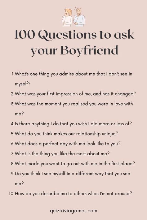 100 questions to ask your boyfriend Asking Boyfriend Questions, Questions For My Boyfriend, Questions For Your Boyfriend, Things To Ask Your Boyfriend, Silly Questions To Ask, Personal Questions To Ask, Romantic Questions To Ask, Interesting Questions To Ask, Games Questions