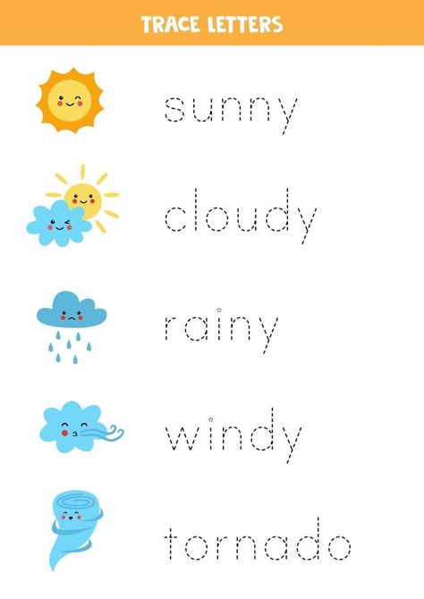 Weather Tracing Preschool, Abc Yoga, Kawaii Weather, Weather Activities For Kids, Weather Worksheets, Preschool Weather, Weather Words, Preschool Workbooks, Weather Theme