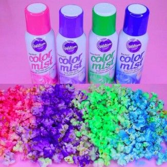 Make neon popcorn with food coloring spray! FUN! Neon Sweet 16, Unicorn Food, Neon Birthday Party, Smart School House, Glow Birthday Party, Bar A Bonbon, Jojo Siwa Birthday, Birthday Party Snacks, Trolls Birthday Party