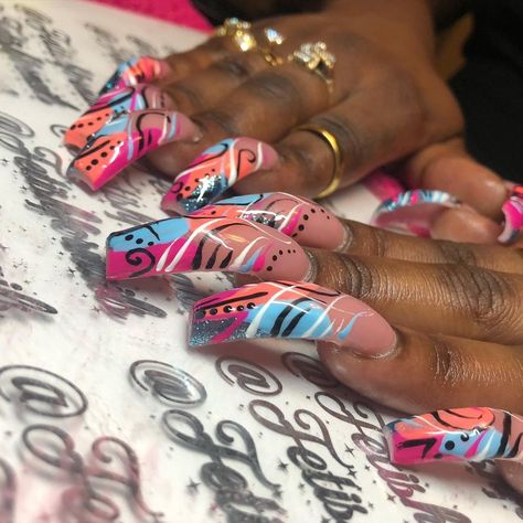 90s Curved Nails Long, Curved Nails Designs, 90s Party Outfit, 90s Nails, Micro Braids Hairstyles, Jade Nails, Curved Nails, Dope Nail Designs, School Nails