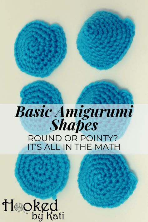 Basic Amigurumi Shapes: Round or Pointy? With increases in different multiples, you can choose how round or pointy you want your 3-dimensional crochet shapes. Hooked by Kati Crochet Flat Shapes, Amigurumi Shapes, Basic Amigurumi, Crochet Learning, Crochet Help, Amigurumi Tips, Crochet Shapes, Afghan Squares, Yarn Creations