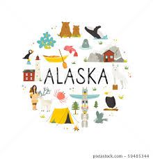 Tourist poster with animals, landmarks of Alaska - Stock Illustration [59485344] - PIXTA Alaska Doodles, Tourist Poster, Kenai Alaska, Sitka Alaska, Kenai Peninsula, Visit Alaska, Fairbanks Alaska, Money Images, Living In Alaska