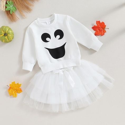 Amazon.com: Bonangber Baby Girl Halloween Outfit Baby Ghost Costume Grimace Print Sweatshirt with Tutu Skirt Halloween Costumes(A-White,18-24 Months) : Clothing, Shoes & Jewelry Ghost Tutu Costume, Baby Ghost Costume, Toddler Ghost Costume, Fall Halloween Costume, Toddler Costumes Girl, Ghost Sweater, Girls Halloween Outfits, Ghost Costume