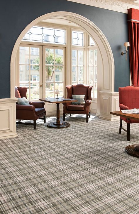 Axminster Plaid Carpets For Hotels | Beaumont | Ulster Carpets Plaid Carpet Office, Ulster Carpets, Plaid Carpet, Axminster Carpets, Contemporary Color Palette, Country Walk, Castle Wall, Japanese Calligraphy, Modern Country