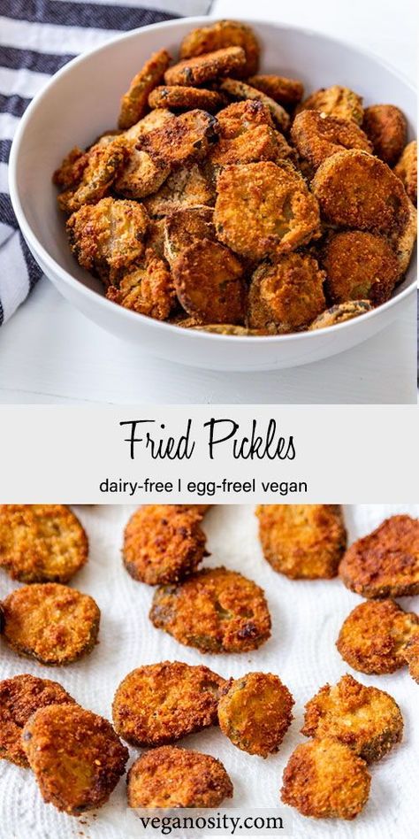 Vegan Fried Pickles, Crispy Fried Pickles, Air Fried Pickles, Vegan Appetizers Easy, Keto Fried Pickles, Air Fryer Easy, Fried Pickles Recipe, Vegan Appetizers Recipes, Vegan Fries