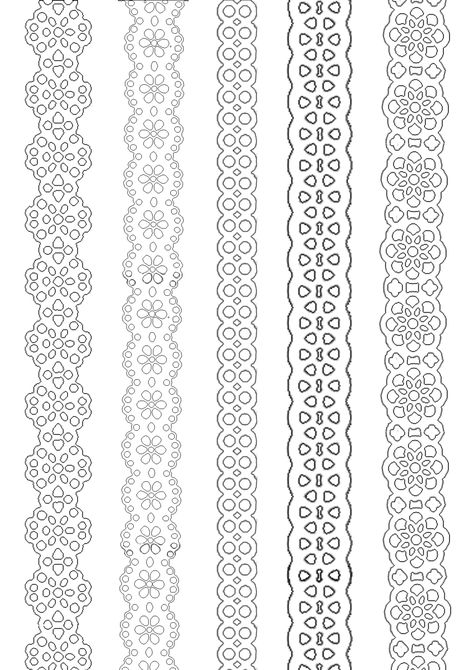 Paper lace ribbons to print and paint everywhere. Lace Stencil Template, Lace Printable, Lace Stencil, Lace Drawing, Pvc Pipe Crafts, Doodle Frames, Lace Painting, Dress Gamis, Floral Embroidery Patterns